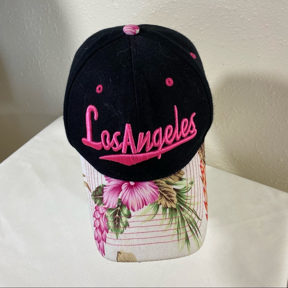 Los Angeles Floral Cap Pink white black Floral says Los Angeles in Pink…